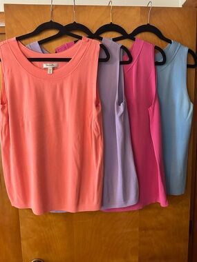 Dress Barn Sleeveless Tanks in lavender, baby blue, coral, and hot pink.